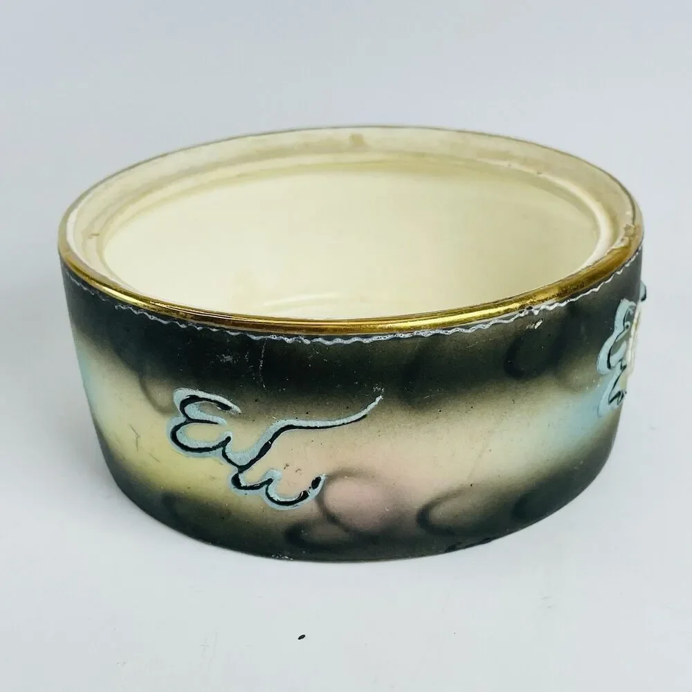 Dragon Ware Round Jewelry Trinket Box 4.25” Moriage Porcelain Hand Painted Japan